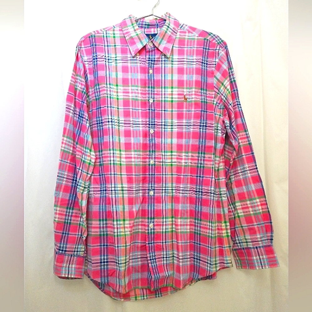 New w/o Tags Ralph Lauren Slim Fit Stretch Oxford Long Sleeve Plaid Dress Shirt